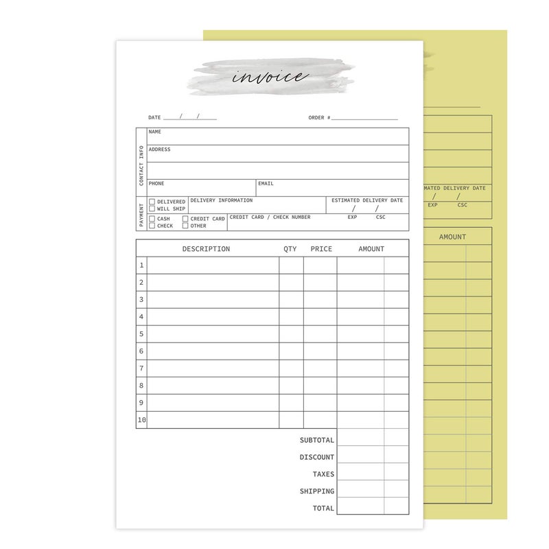 SBlabels Watercolor 2-Part Carbonless Invoice Form Pad / 50 Sets / 5.5" x 8.5" Carbon Copy Purchase Sales Receipt Book - Image 2